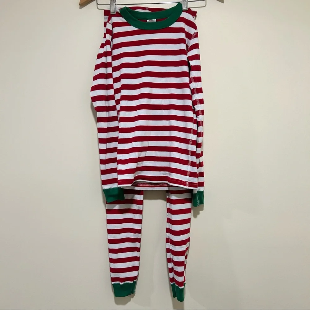 Hanna Andersson Kids Holiday Red & White Stripe Pajama Set Green Trim Size 12